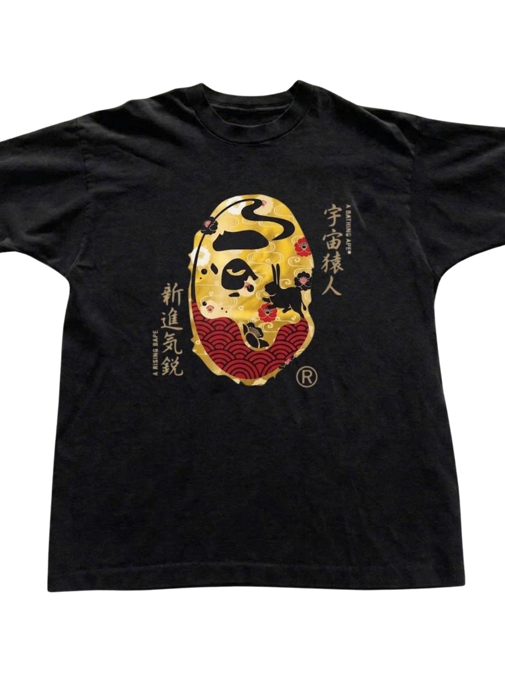 Gildan Black Graphic Tee with Gold Red Mask Design